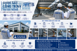 Kỹ sư giám sát công trình tại Đà Nẵng kiểm tra bản vẽ và chất lượng thi công